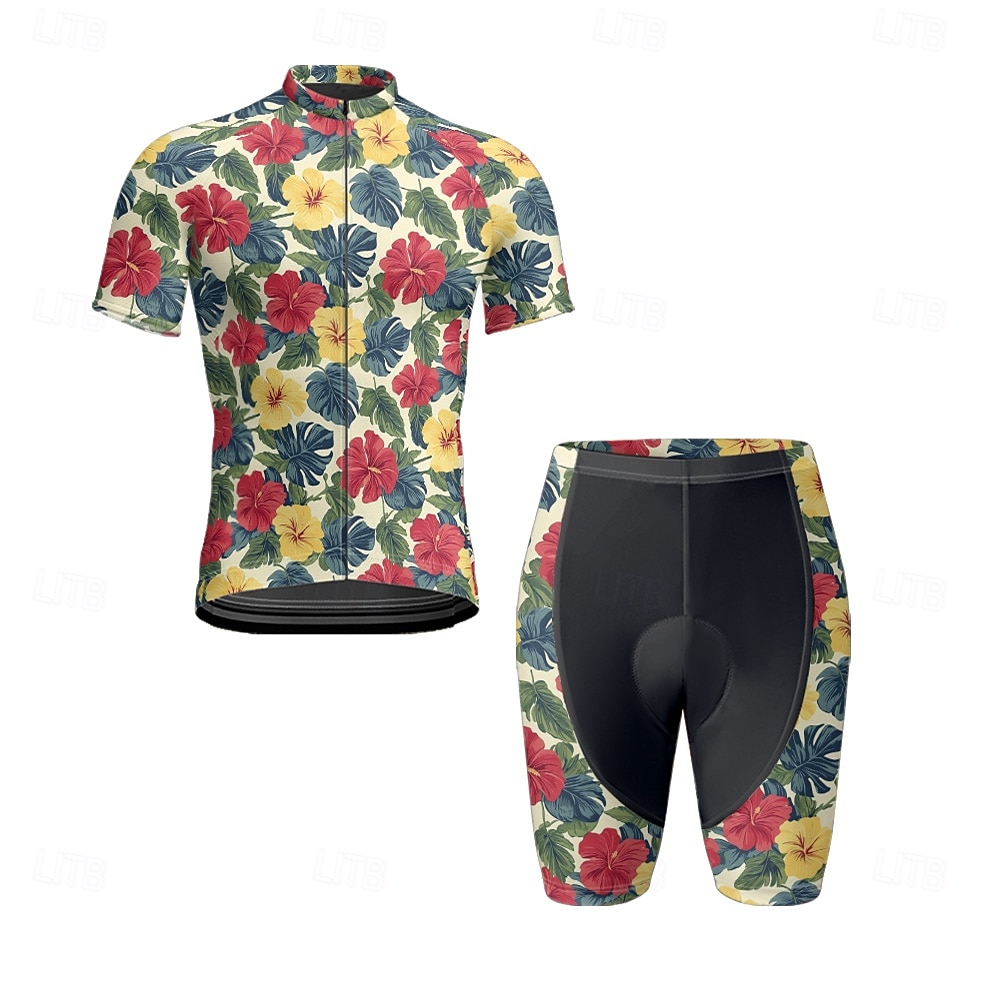 Herre Sykkeljersey med shorts Kortermet Fjellsykling Veisykling Gul Rød Mørk Marineblå Blomster botanikk Sykkel Spandex sport Blomster botanikk Klær 2025 - $47.99 –P6
