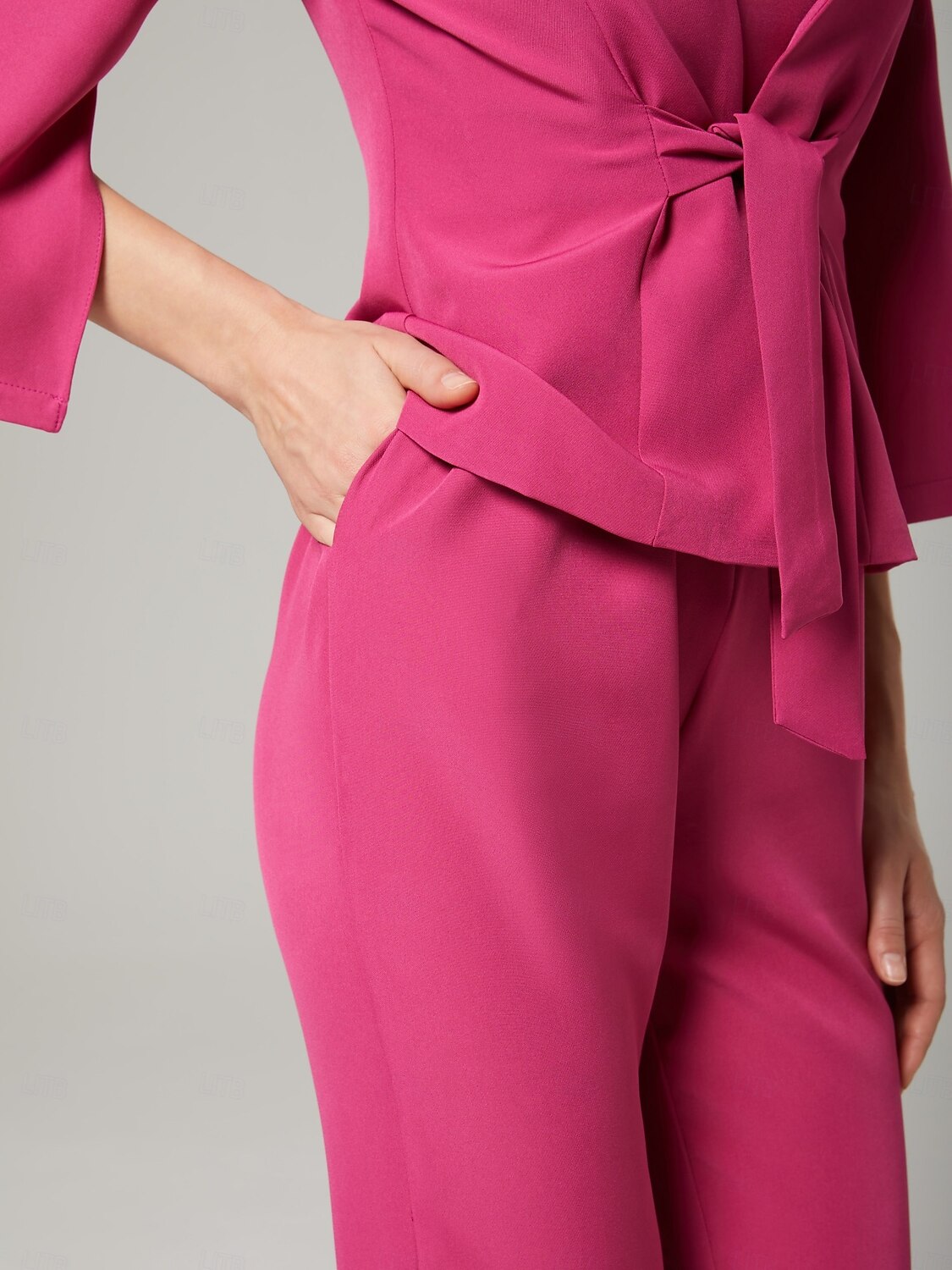 Zweiteilige Jumpsuits Mutter der Braut Elegant Wickel enthalten Juwelen-Hals Knöchellänge Stretch-Chiffon 3/4 Länge Ärmeln mit Bandage 2025 2025 - $161.99 –P8