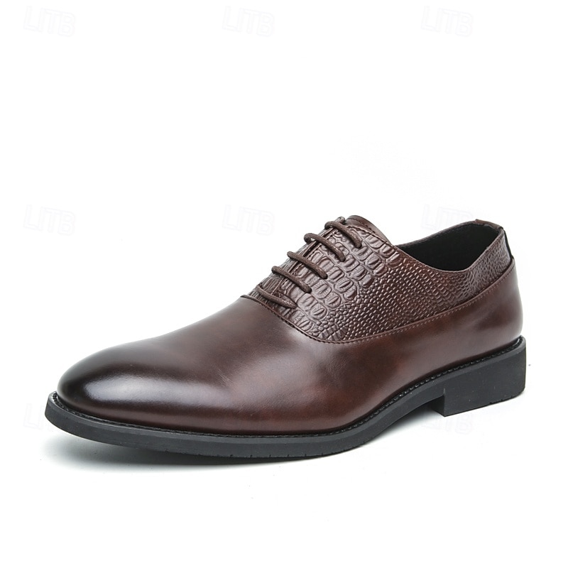 mørkebrune oxfordsko for menn - kunstskinn med krokodilleteksturpreging og perforeringsdetaljer, elegant formelt fottøy for menn, ideelt for bryllup, forretninger og spesielle anledninger 2025 - $46.99 –P1