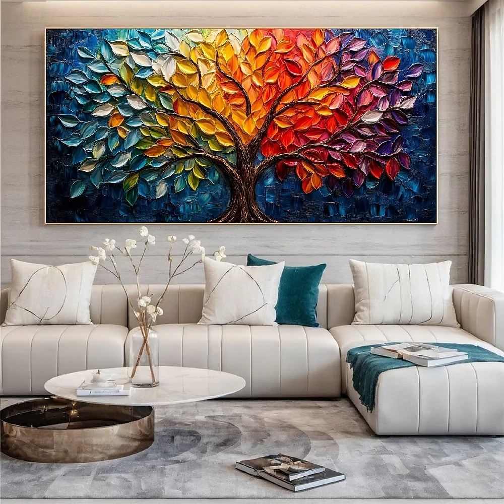 handgemaltes buntes Punkte-Baum-Ölgemälde auf Leinwand, modernes strukturiertes Blumenbaum-Gemälde, Wandkunst, 3D-Blumengemälde, zeitgenössische Kunst, großes Wandkunst-Ölgemälde für Wohnzimmerdekor 2025 - $61.99 –P6