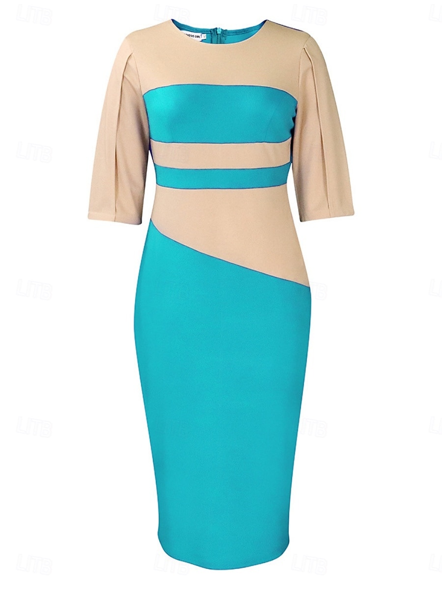 Per donna Vestito longuette Abito casual Aderente Elegante Moda Informale Da mare Giornaliero Standard Color Block Manica a 3/4 Girocollo Nero Bianco Rosso Blu reale Estate del 2025 a $39.99 –P7