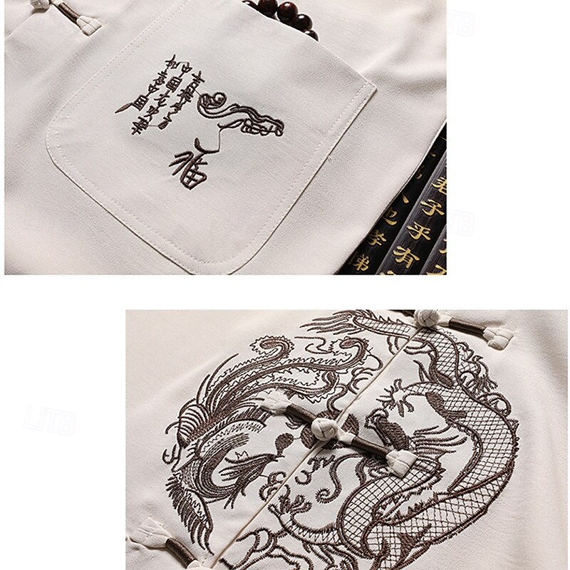 Bărbați Cămașă Cămașă de vară Cămașă casual Cămașă de plajă Camașă cu nasturi Roșu-aprins Bleumarin Trifoi Gri Deschis Gri Închis Manșon scurt Balaur Guler de stand Vacanță Hawaiian Brodat 2025 - $21.99 –P10