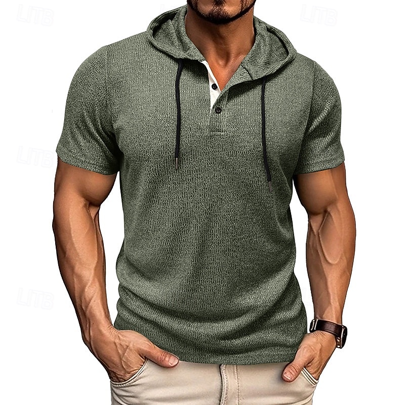 Herren T Shirt T-Shirt Kurzarmshirt Kurzarm Mit Kapuze Sommer Einfach Mode Designer Basic Knöpfe Urlaub Straße Ausgehen Wein Top T-Shirt für Herren 2026 - $30.99 –P7