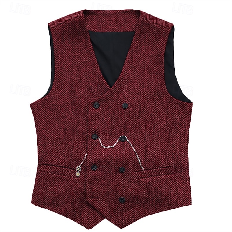 Herre سترة Veste Gilet Feriereise Daglig Bryllupsfest Stevnemøte Mote Fritid Vår Høst Knapper Lomme Polyester Bekvem عادي Dobbeltkneppet V-hals Normal Sølv Svart Rød Burgunder Vest 2025 - $37.99 –P6