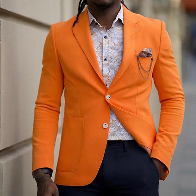 Men's Graduation Blazer Business Cocktail Party Wedding Party Fashion Casual Spring Fall Polyester Plain Pocket Buttons Comfortable Single Breasted Blazer Orange Light Blue 2026 - $60.99 –P1