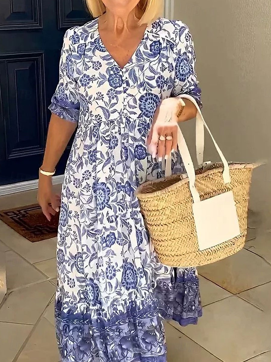 Női Midi ruha hétköznapi ruha Boho elegáns ruhák Boho ruha Csehország Stílusos Alkalmi Vakáció Hétköznapi Napi Laza öltözet Grafika Féhosszú V-alakú Arcpír rózsaszín Medence Égszínkék Sárgabarack 2025 - $27.99 –P2