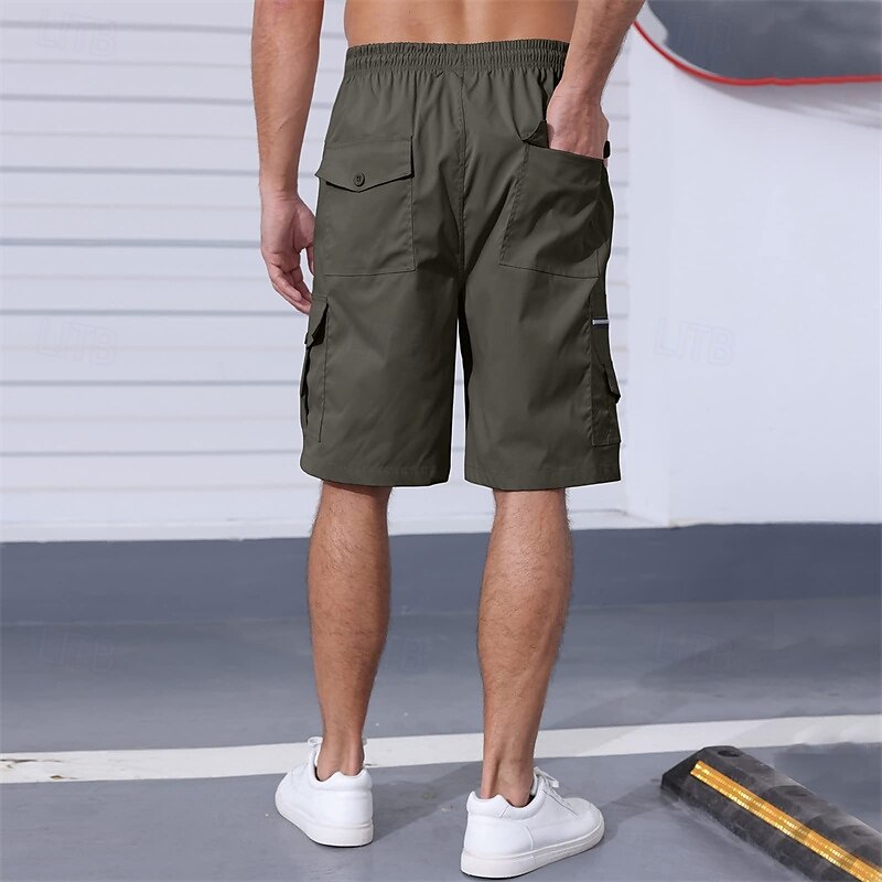 Men's Cargo Shorts Shorts Summer Shorts Drawstring Elastic Waist Multi Pocket Plain Comfort Wearable Knee Length Outdoor Sport Daily Fashion Casual Black Navy Blue 2025 - $20.99 –P7
