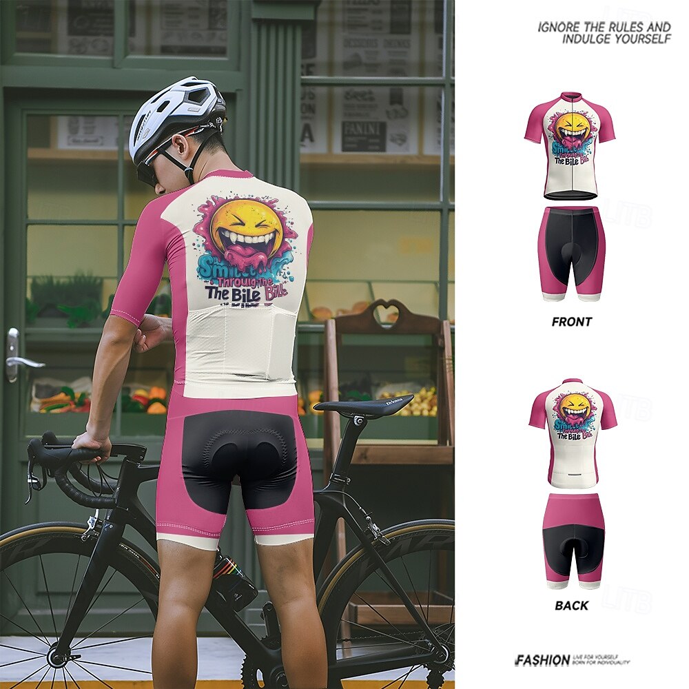 Voor heren Wielrenshirt met shorts Korte mouw Bergracen Wegwielrennen Fuchsia Rode roos Grafisch Fietsen Spandex Sport Grafisch Letter en nummer Kleding 2025 - $47.99 –P2