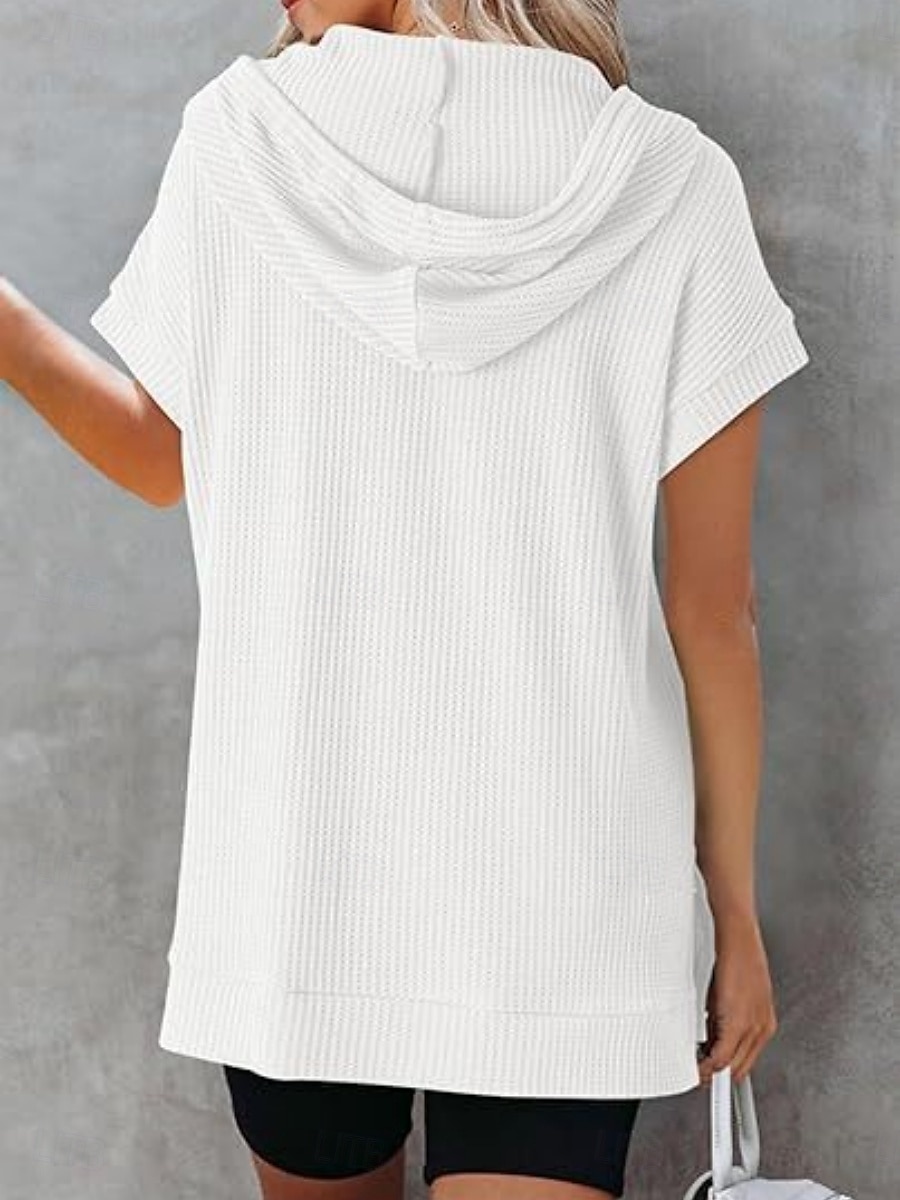 Women's Mini Dress Hoodie Dress Casual Dress Basic Casual Vacation Daily Regular Fit Plain Half Sleeve Hooded Black White Blue Fuchsia Summer 2025 - $33.99 –P3