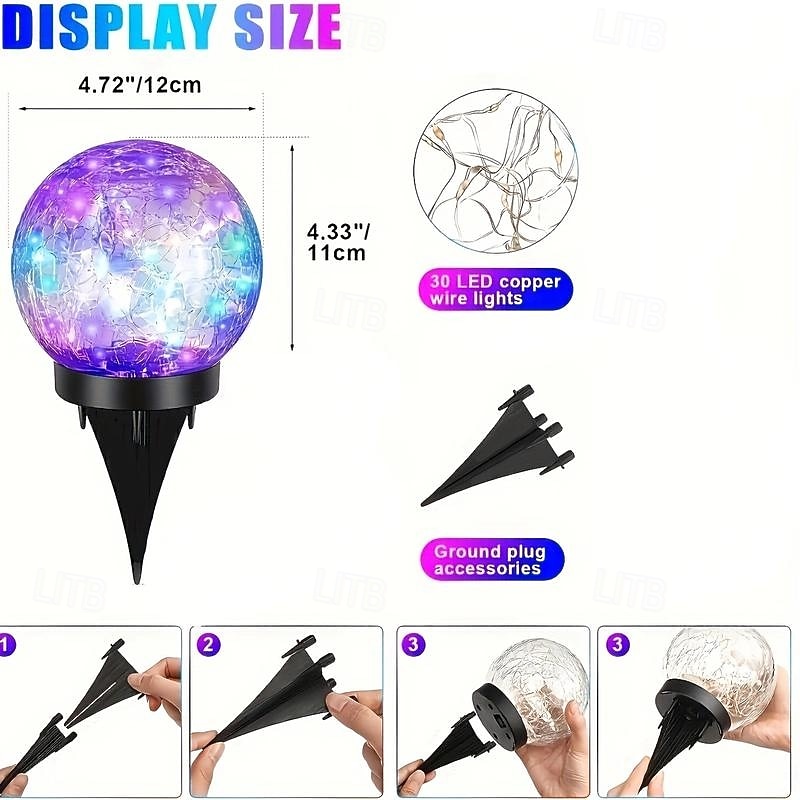 2 Pcs 12CM-35Lets Outdoor Solar Cracked Glass Ball Ground Plug in Light Courtyard Garden Lawn Path Wedding Festival Atmosphere Decorative Light 2026 - $29.99 –P3