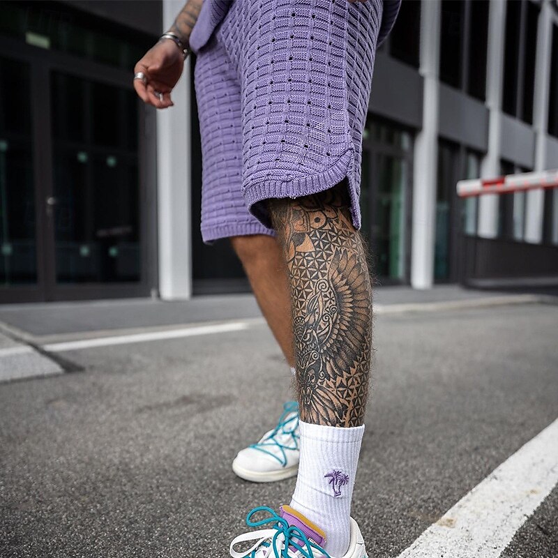 Homens Conjunto de shorts e camiseta Conjunto de T Sem Manga Crewneck Côr Sólida Roupa de Malha Tricotado Férias Roxo Bege Top Tee para Homens de 2025 por $40.99 –P4