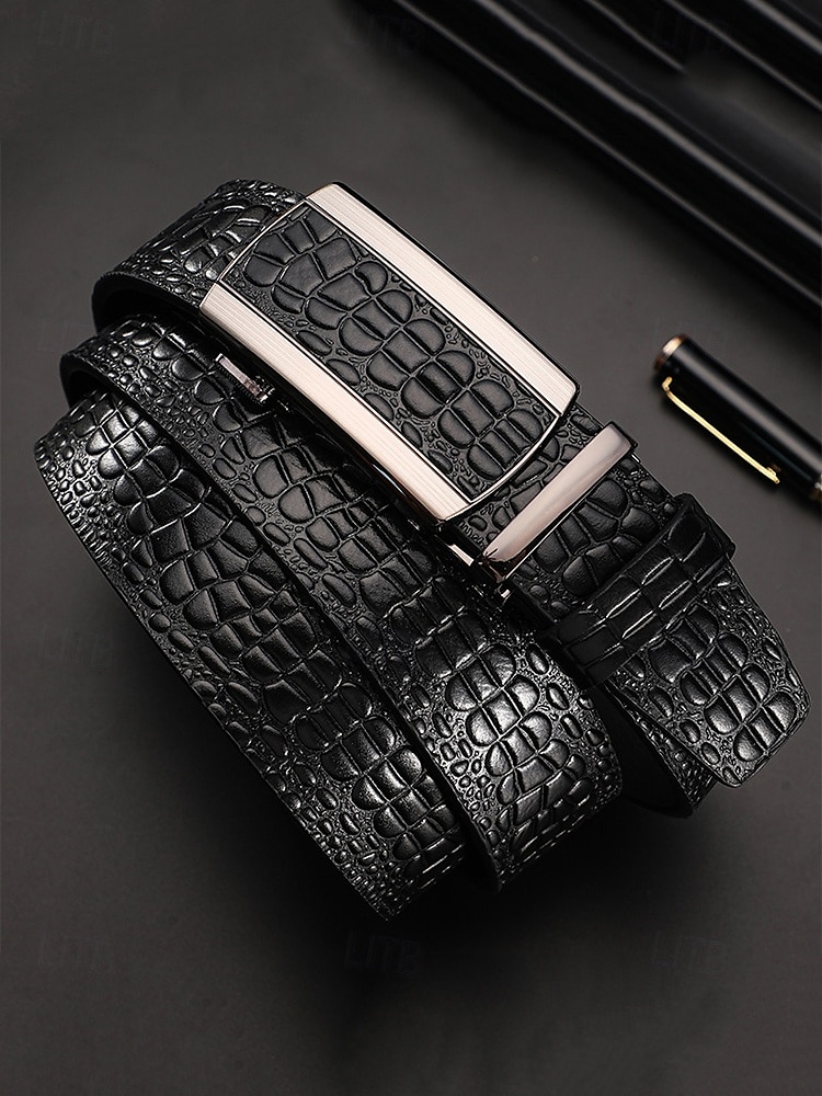Men's Genuine Leather Crocodile Pattern Belt – Automatic Buckle, Luxury Business & Casual Dress Belt, Adjustable for Work, Weddings & Formal Events 2025 - $26.99 –P2