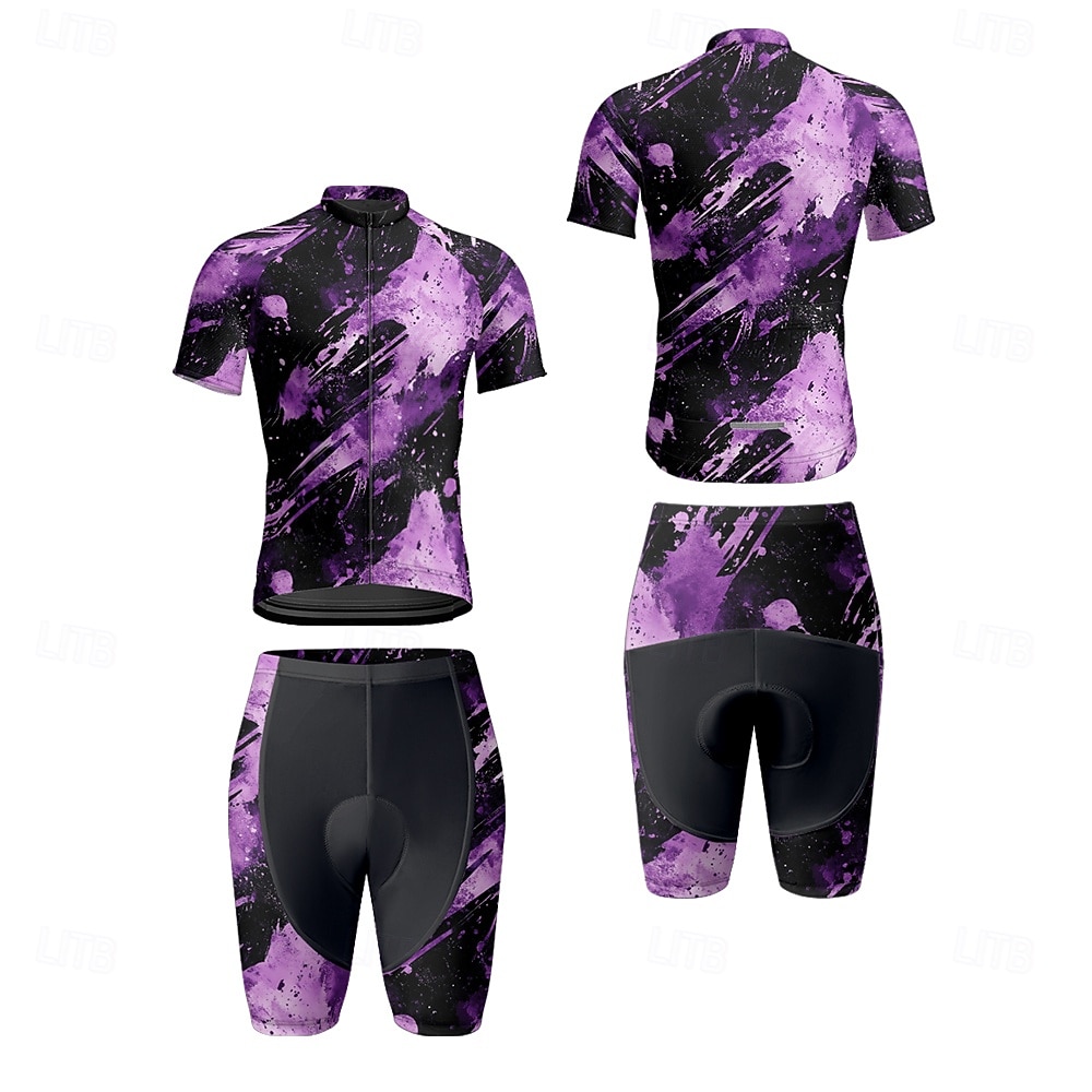 Homme Maillot et Cuissard Velo Cyclisme Manche Courte VTT Vélo tout terrain Cyclisme sur route Été Printemps Automne Violet Pourpre foncé Graffiti Vélo Fermeture Éclair Frontale Évacuation de la de 2026 ? $47.99 –P14