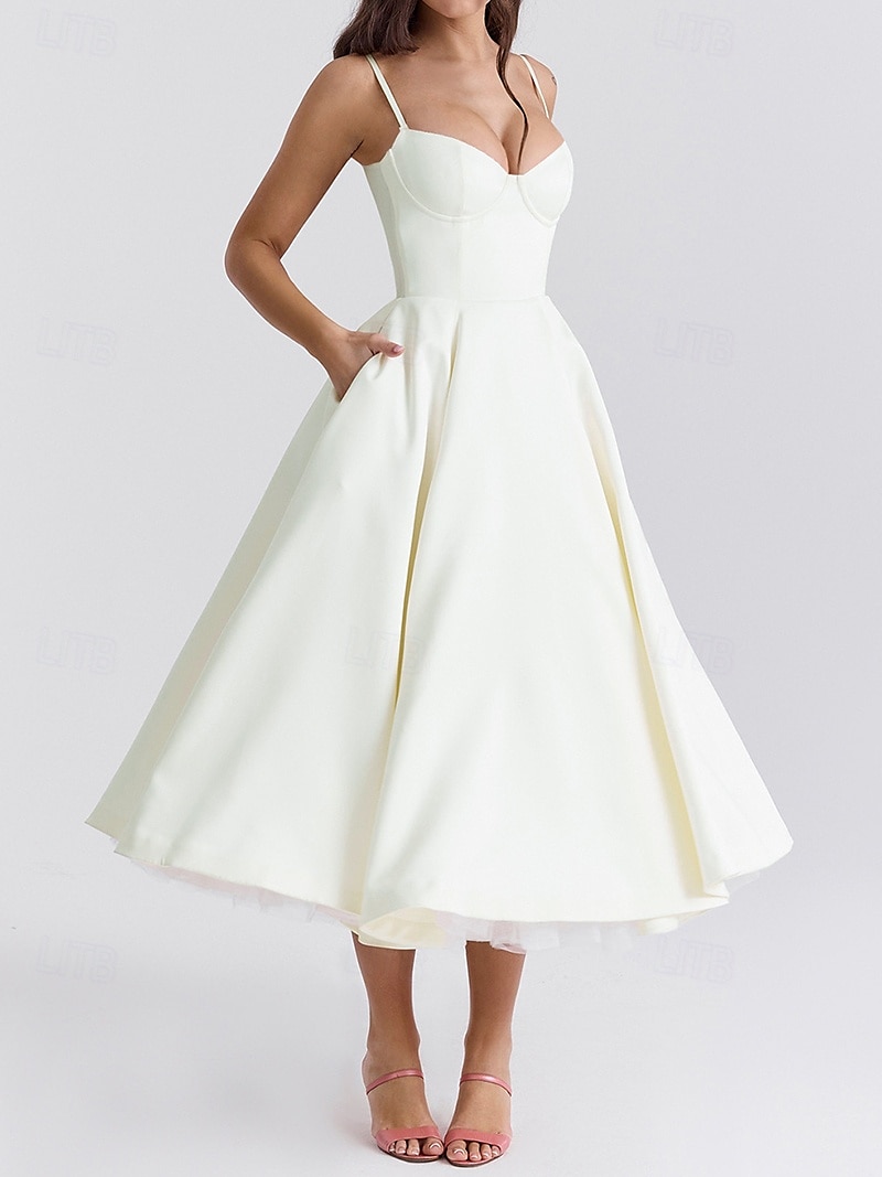 Retro Vintage 1950s Midi Dress Flare Dress Spaghetti Strap Corset Solid Color A-Line Women's Masquerade Wedding Vacation Tea Party Adults' Dress 2025 - $36.99 –P14