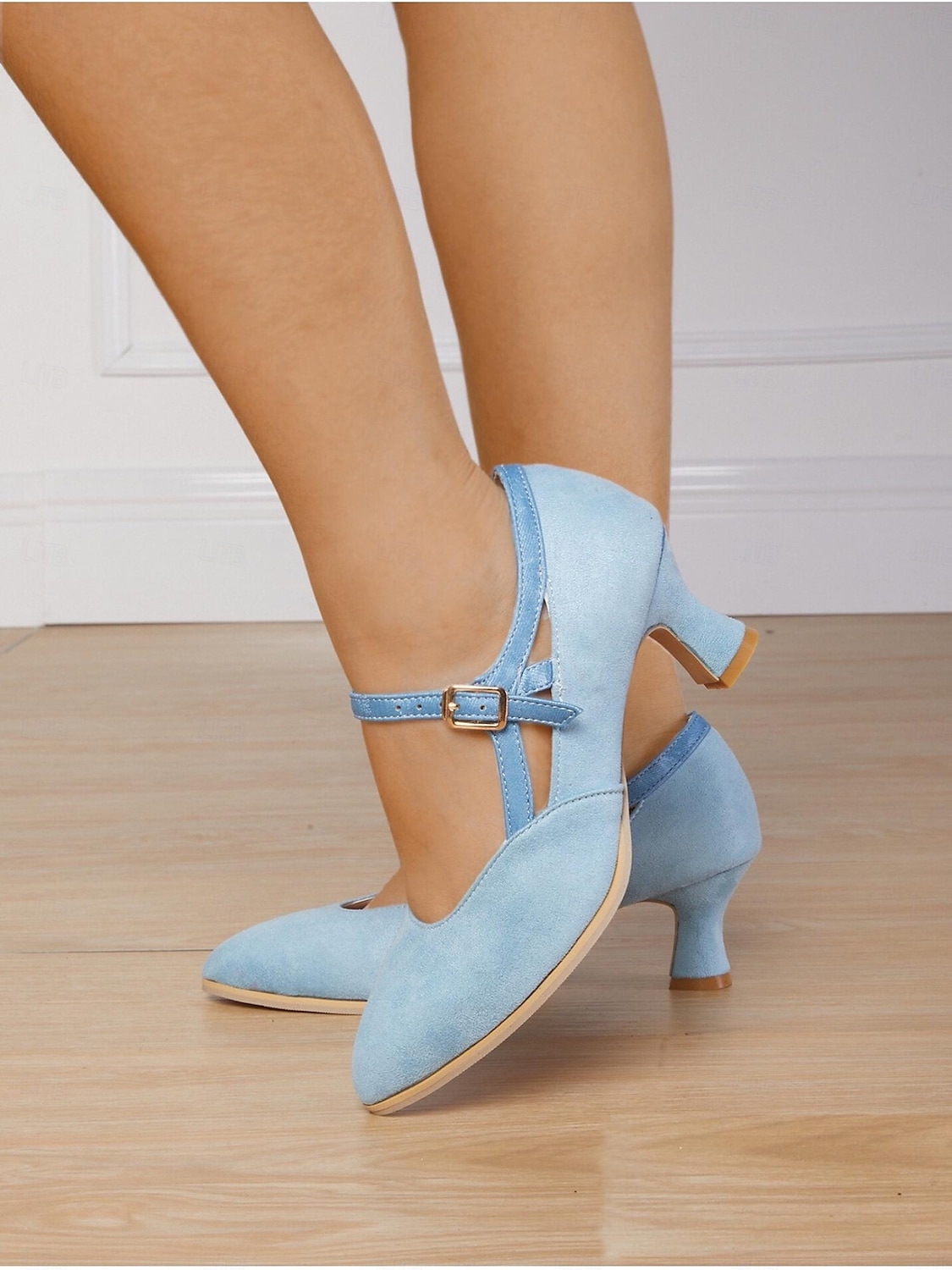 Zapatos Mary Jane vintage azules con tiras en T para mujer: zapatos de tacón medio de gamuza con cierre de hebilla para uso retro, formal y diario 2026 - $54.99 –P2