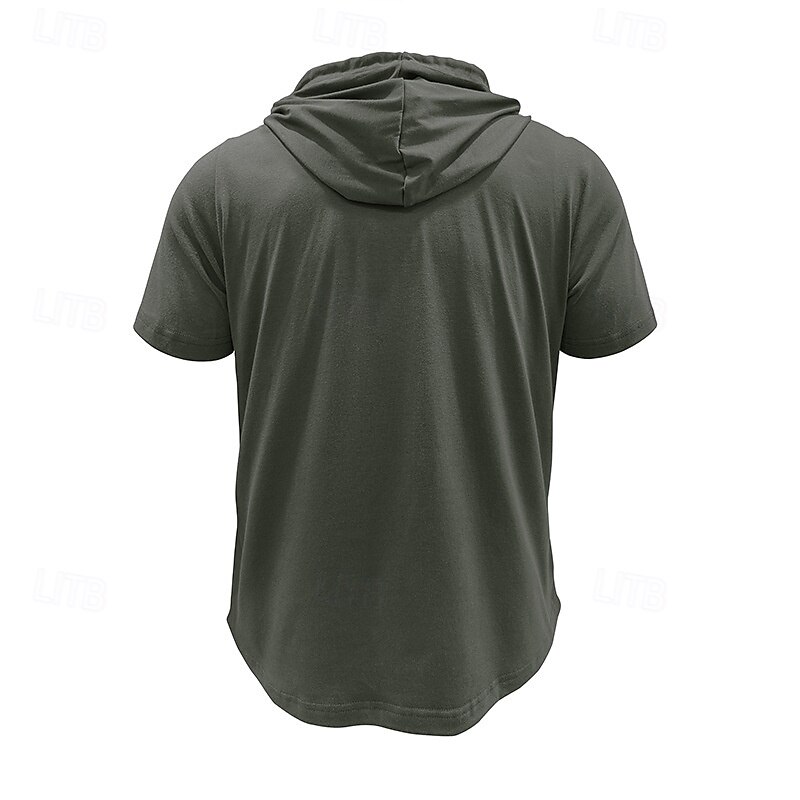 Men's T Shirt Henley Shirt Tee Short Sleeve Shirt Short Sleeve Hooded Henley Summer Spring Color Block Fashion Designer Basic Drawstring Vacation Street Going out Black Khaki Light Grey Top Tee for 2025 - $26.99 –P6
