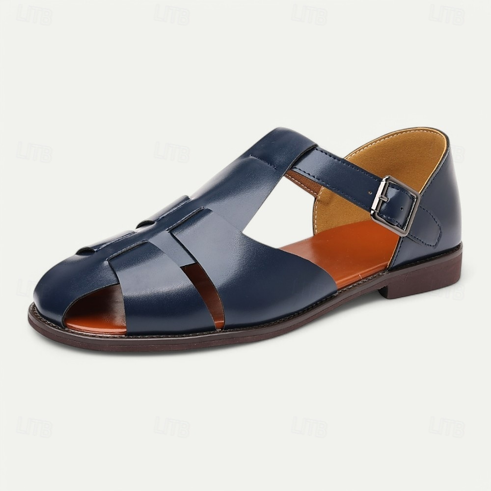 Sandale pentru bărbați din piele artificială maro, cu vârf deschis, cu curea cu cataramă reglabilă, stil casual pentru purtarea de zi cu zi 2025 - HUF 12819 –P4