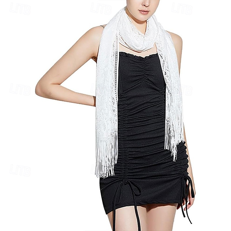 Ladiery Women's Floral Lace Scarf Shawl with Tassels, Soft Mesh Fringe Wraps for Wedding Evening Party Dresses 2025 - $16.49 –P2
