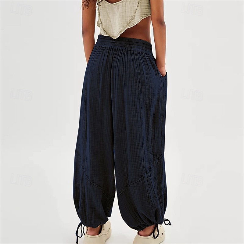 pantaloni din bumbac și pânză pentru femei, îmbrăcăminte stradală la modă, confort, lungime, talie înaltă, șnur simplu, talie elastică, șnur confortabil în aer liber, ținută confortabilă de zi cu zi 2025 - $18.99 –P9