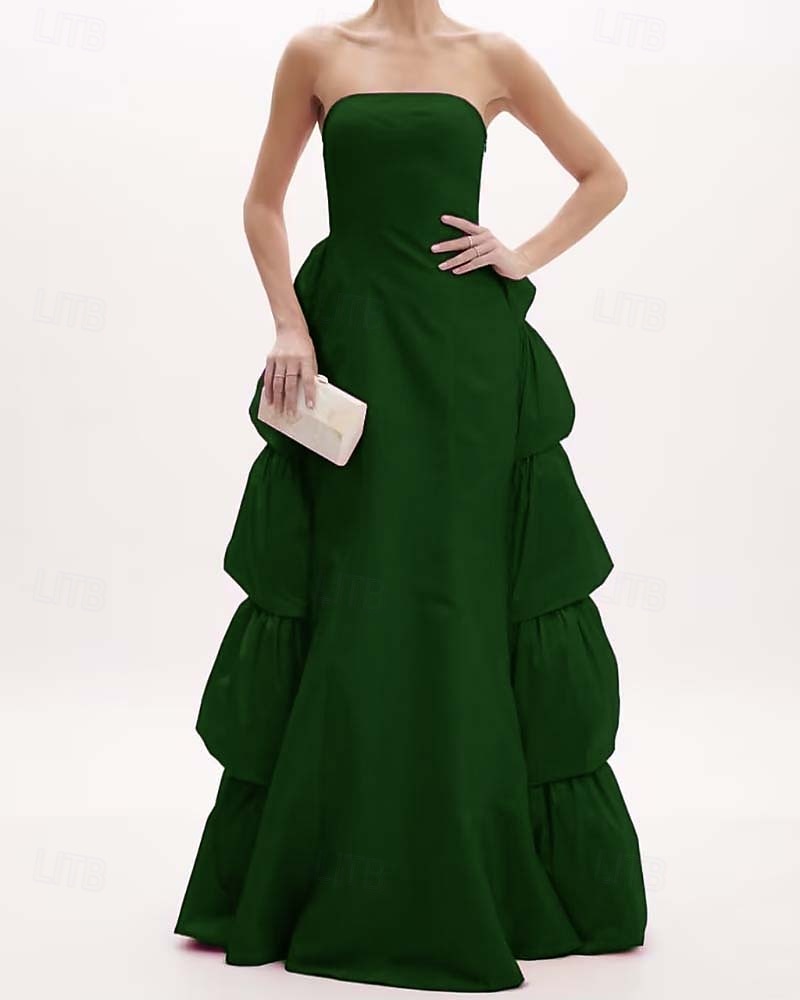 Robe de Soirée  Column Élégante Robe Formelle de Mariage Longueur de Sol Sans Manches Épaules Dégagées Tissu Lurex avec Volants de 2025 ? $158.99 –P7