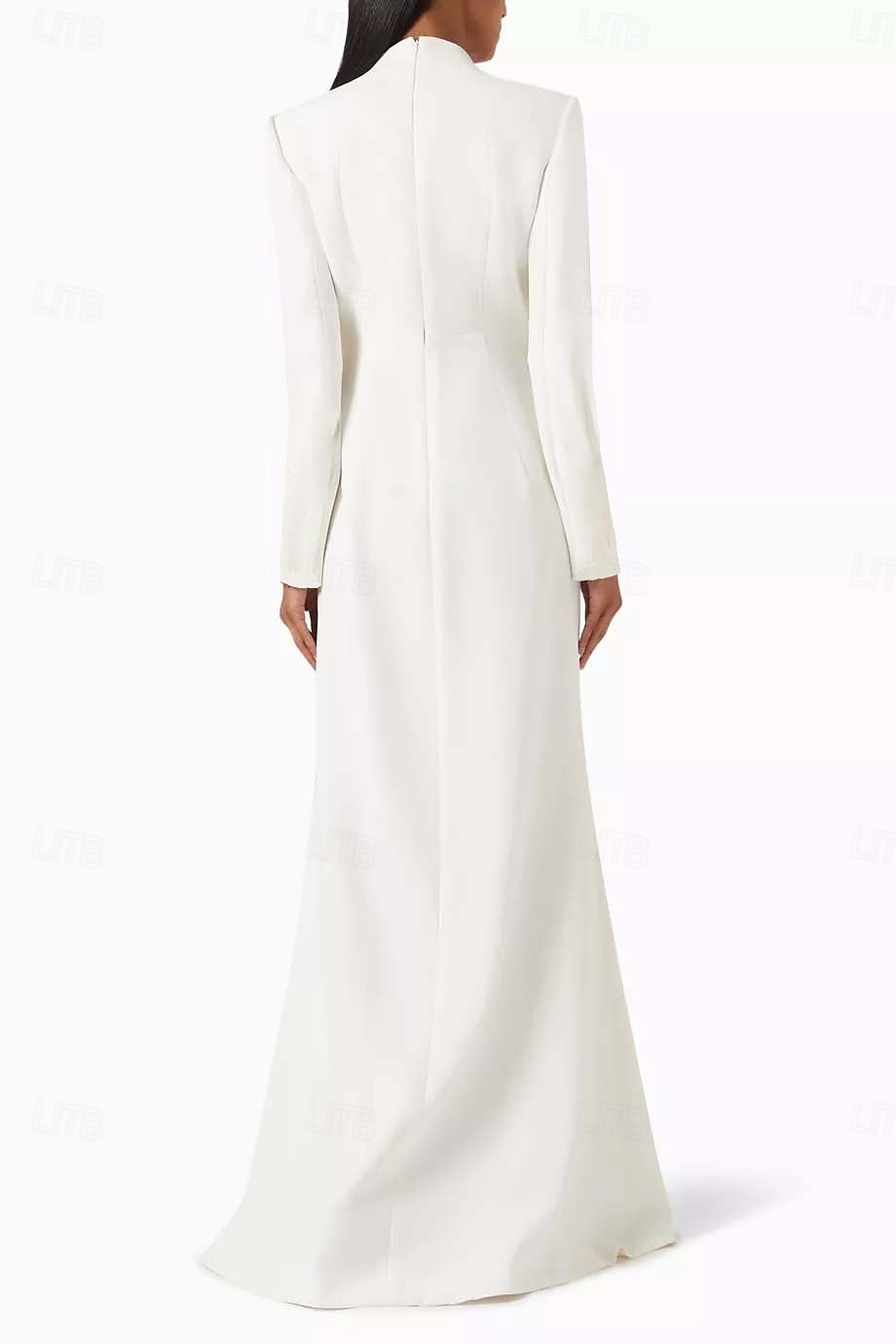 Zeemeermin  Trompet Moeder Van De Bruid Jurk Tuxedo Jurk Elegante Hoge Split V-Hals Vloerlange Satijn Lange Mouwen met Split 2025 - $181.99 –P4