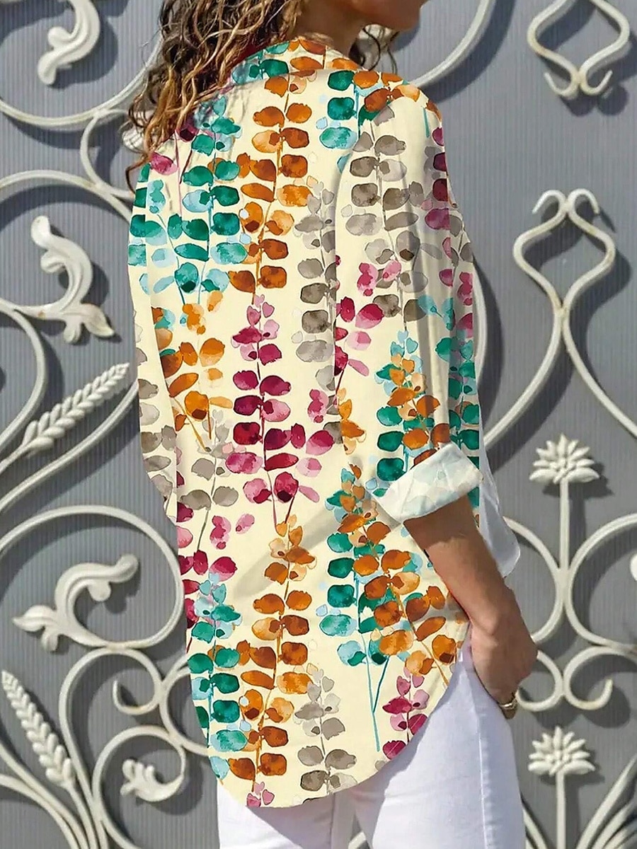 Women's Shirt Leaves Casual Long Sleeve Shirt Collar Regular Tops Work Daily Buttons Print Khaki Spring Fall 2025 - $32.99 –P3