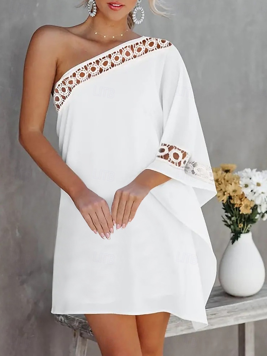 Ženské mini šaty wrap šaty bodycon šaty off the shoulder šaty bez ramínek dovolená neformální dovolená každodenní regular fit jednobarevné dlouhý rukáv jedno rameno černá bílá růžová léto 2025 - $17.99 –P5