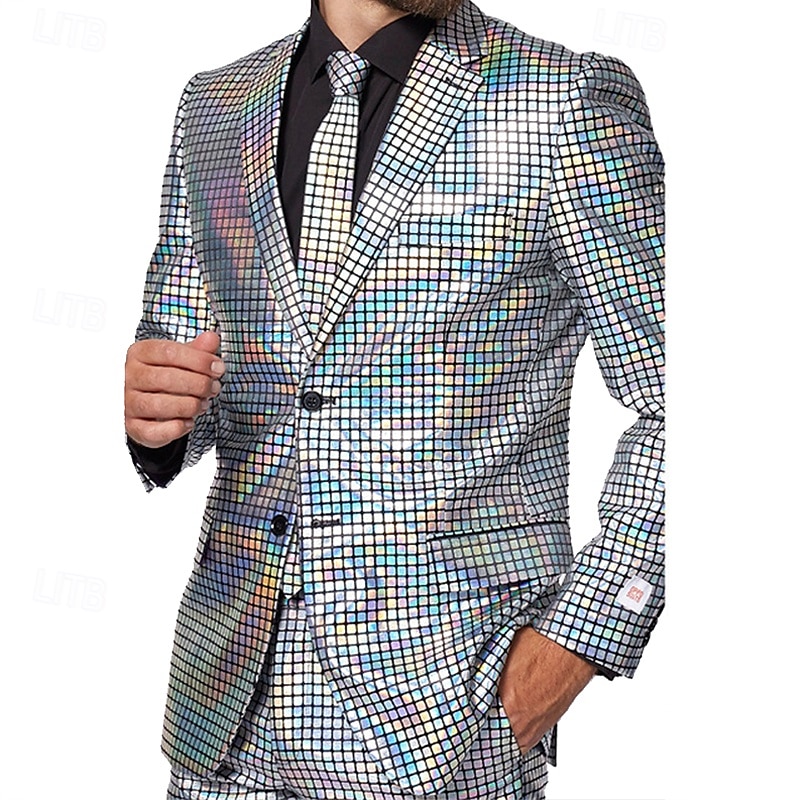 Herr Uppsättning Kavaj Prestanda Scen Bröllopsfest Vintage Mode Vår Höst Polyester Ensfärgat Knappar Ficka Bekväm Enkelknäppt Blazer Silver Guld 2025 - $67.99 –P5