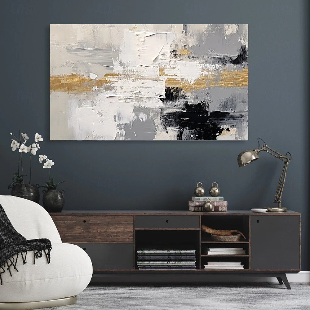 großes schwarzes abstraktes Ölgemälde, handgemalt, grau-goldenes Gemälde, handgefertigtes Gemälde, moderne Bürokunst, Wandgemälde für Wohnzimmer, Schlafzimmer, Büro, Wanddekoration 2025 - $116.99 –P7