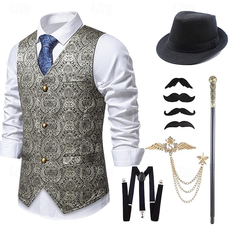 Anni 1920 Ispirato al vintage Il grande Gatsby Costume da festa Mascherata Set di accessori Senza maniche Stampa Senza colletto Costume Per uomo Halloween Festa & Sera Casual Quotidiano Cravatta del 2026 a $51.99 –P12