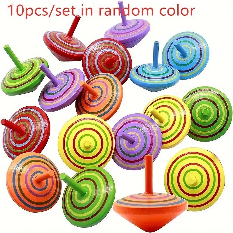 10 piezas de peonzas de madera no tóxicas de colores, juguete de madera hecho a mano con superficie lisa para niños de jardín de infantes, rellenos para bolsas de fiesta, regalos de fiesta, regalos de 2025 - $12.99 –P8