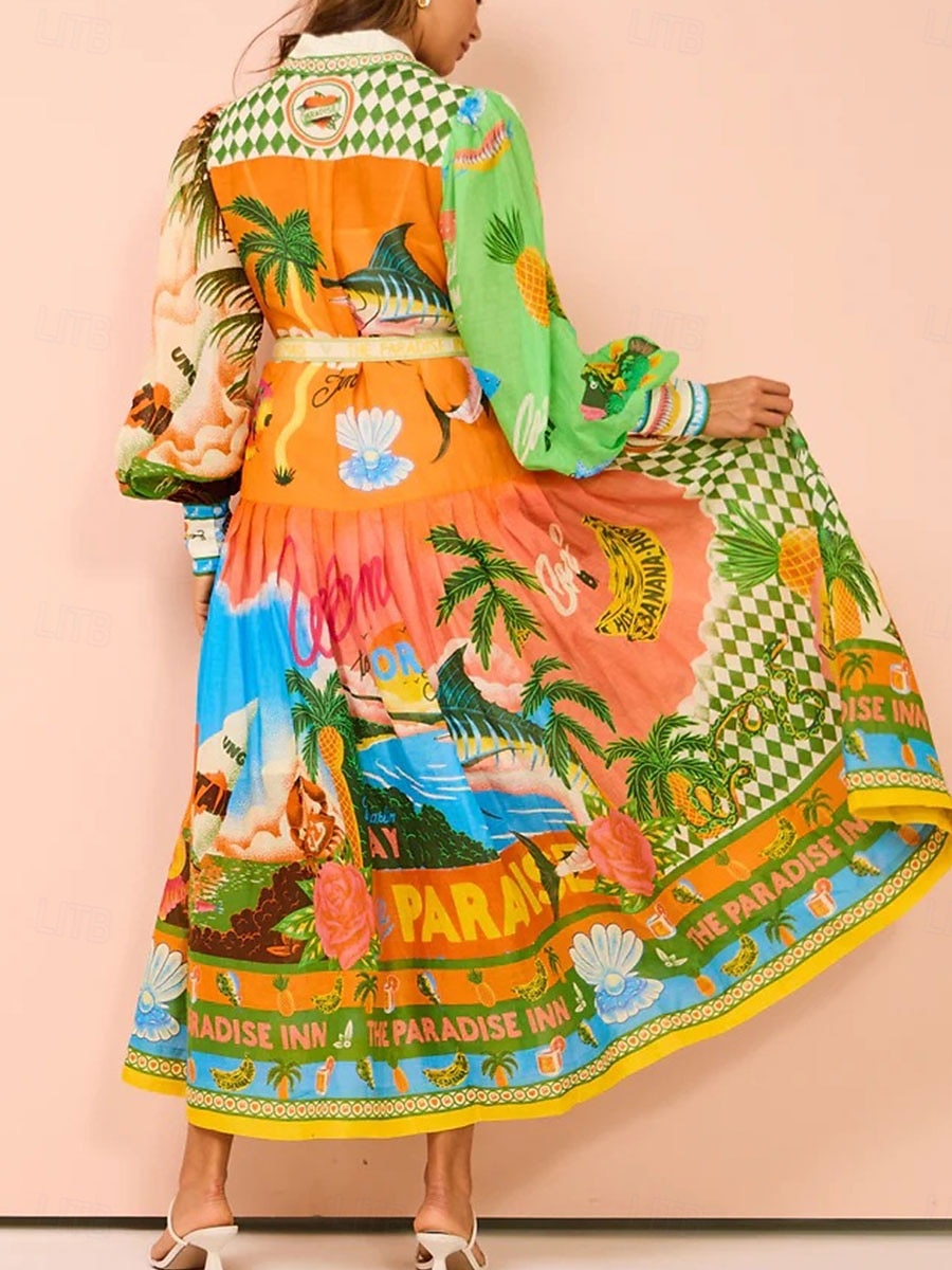 Damen Midikleid A Linie Kleid Figurbetontes Kleid Kleid mit Puffärmeln Urlaub Puffärmel Urlaub Casual Täglich Regular Fit Graphic Langarm Hemdkragen Grün Sommer 2025 - $46.99 –P4