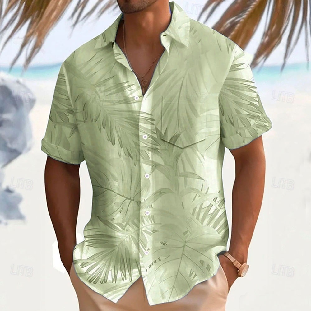 Men's Palm Leaf Casual Shirt Summer Hawaiian Shirt Aloha Shirt Short Sleeve Hawaiian Resort Vacation Casual Summer Spring Turndown Button Up White Pink Blue Green Beige 2025 - $24.99 –P6