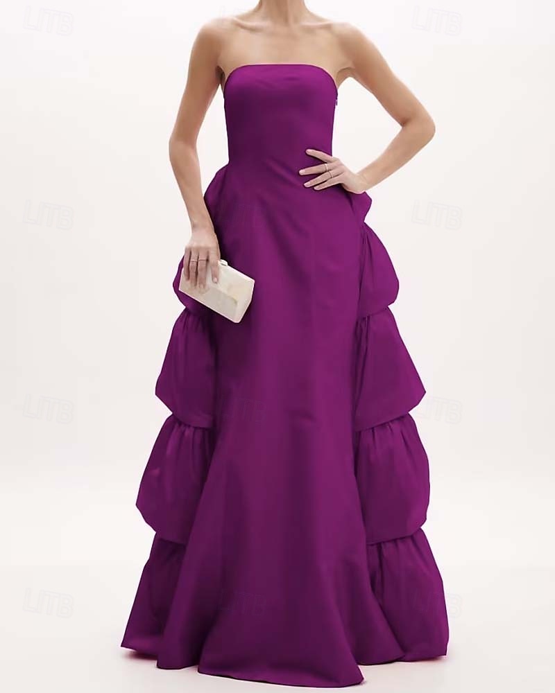 Robe de Soirée  Column Élégante Robe Formelle de Mariage Longueur de Sol Sans Manches Épaules Dégagées Tissu Lurex avec Volants de 2025 ? $158.99 –P1