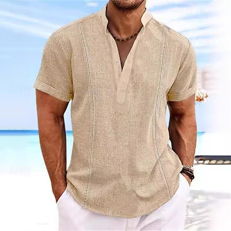 Per uomo Camicia Camicia di lino Camicia casual Camicia con Bottoni Camicia di cotone Semplice Vacanza Streetwear Nero Bianco Rosa Cachi Manica Corta Colletto alla coreana Estate Abbigliamento del 2025 a $23.99 –P3
