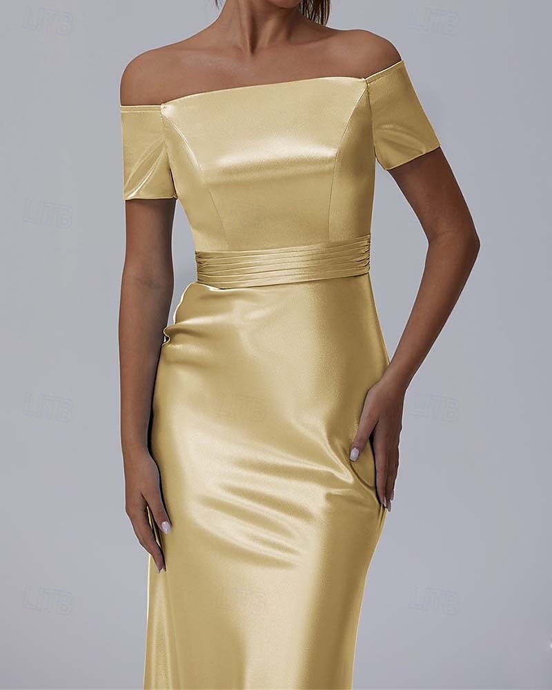 Robe de soirée fourreau Élégante Robe formelle de performance Longueur de sol Manches courtes Off-shoulder Satin glossy de 2025 ? $161.99 –P2