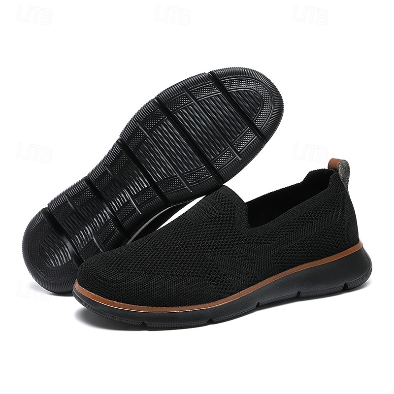 slip-on strikkede joggesko for menn, pustende mesh-overdel med komfortabel passform, uformelle lette sko for hverdags- og utendørsaktiviteter 2025 - $42.99 –P4