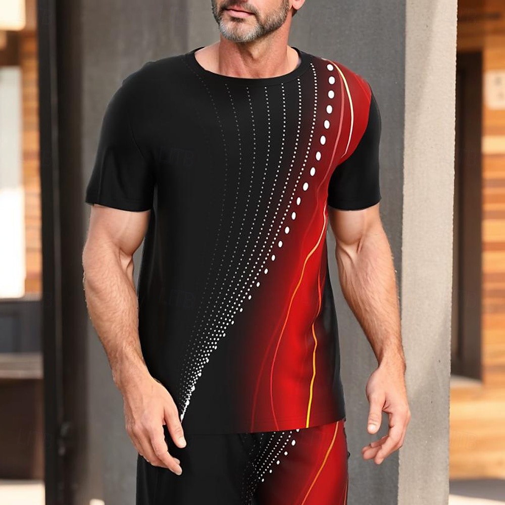 Per uomo Geometrico Linea 2 pezzi Set di magliette Top estivi Manica Corta Pantaloni corti Girocollo Canotta sportiva Casual All'aperto Vacanza Sport Stampa 3D Estate Rosso nero del 2025 a $25.99 –P2