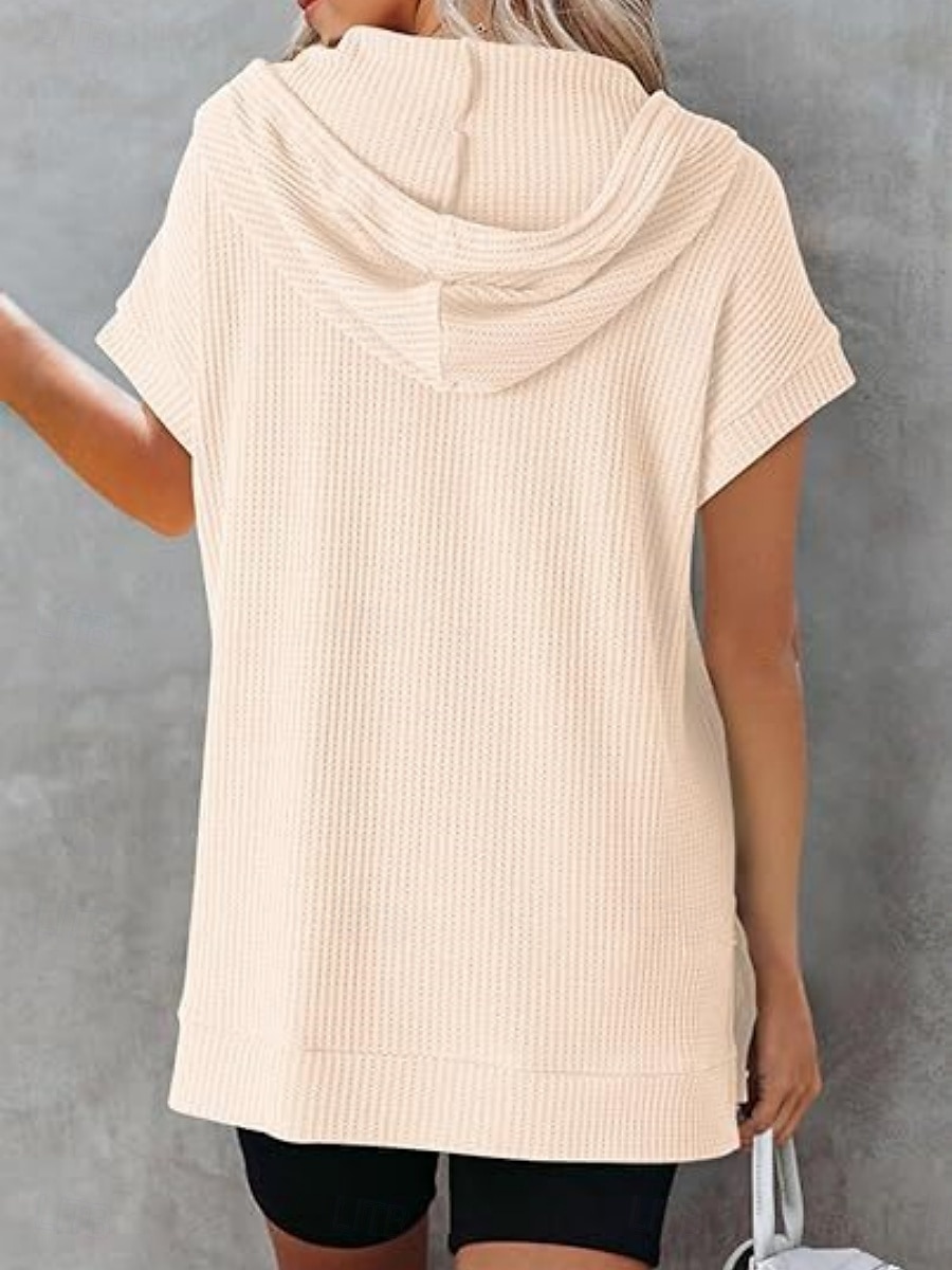 Women's Mini Dress Hoodie Dress Casual Dress Basic Casual Vacation Daily Regular Fit Plain Half Sleeve Hooded Black White Blue Fuchsia Summer 2025 - $33.99 –P15