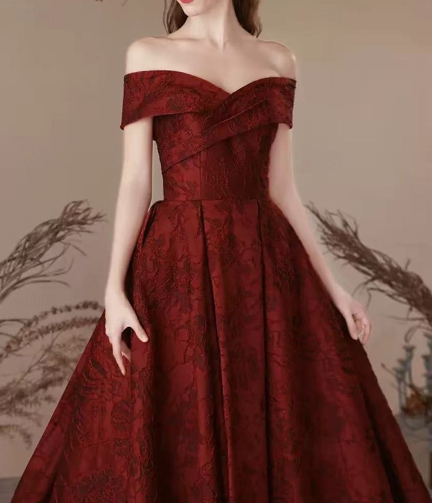 Robes de bal en A robe vintage bal gala cravate noire longueur complète manches courtes épaules dénudées poches polyester sans dos avec imprimé floral robe invitée de mariage de 2025 ? $191.99 –P6