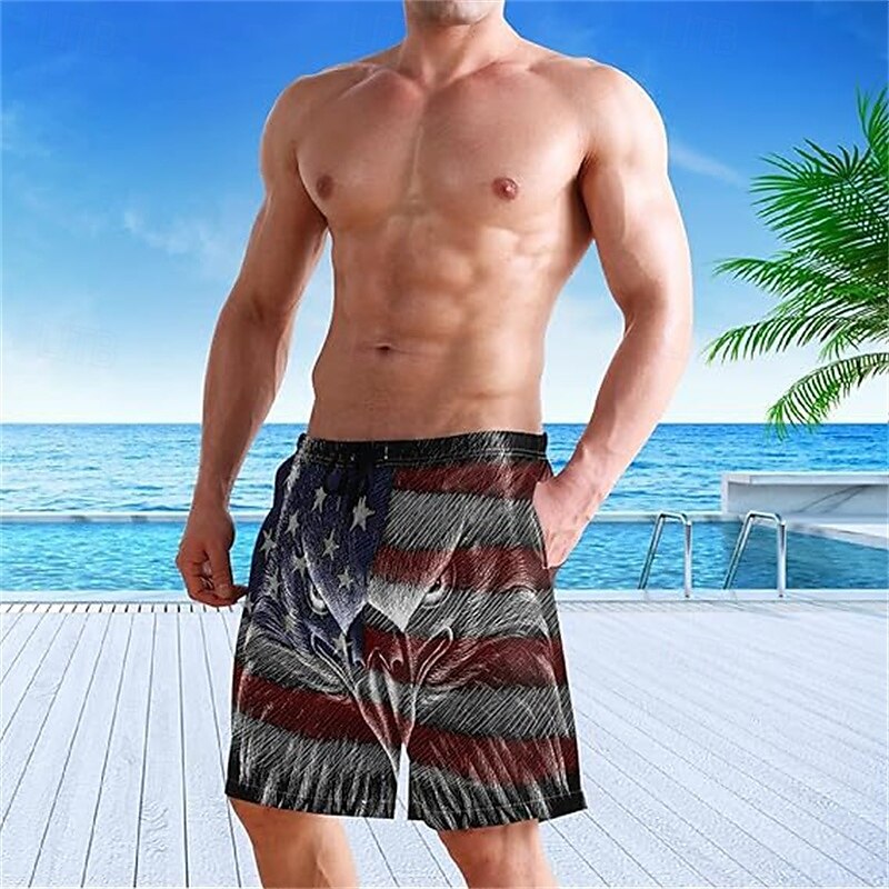 Herren Bademode Surfshorts Badehose Schwimmshorts kurz 4-Wege-Stretchgewebe Surfshorts Unten Kordelzug Mit Taschen Schwimmen Surfen Strand Wassersport Bedruckt Nationalflagge Sommer Frühling 2025 - $12.99 –P3