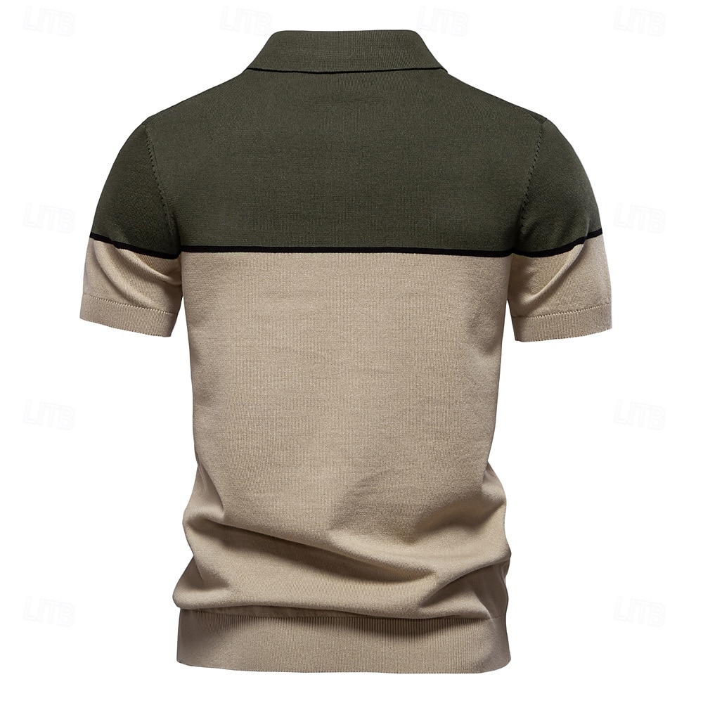 Voor heren Polo Gebreide polo Formeel Werk Meeuwenhalsband Korte mouw Kleurenblok Lapwerk Zomer Marineblauw Khaki Leger Groen Polo 2025 - $26.99 –P2