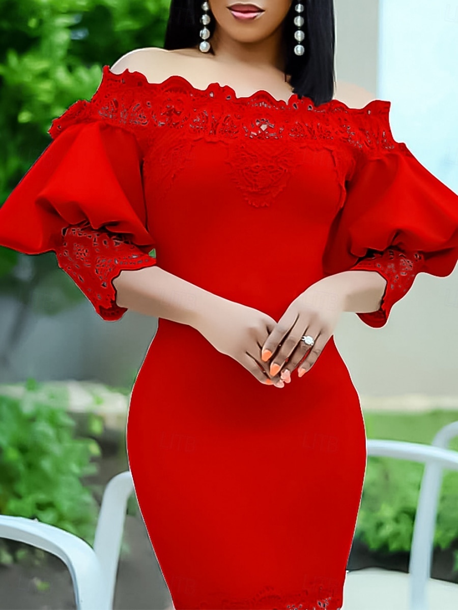 Kentucky Derby Kvinners Maxikjole Sexy Kjole Puffermansjett Kjole Elegant Formell Fest Bryllupsgjest Forlovelse Regular Fit Grafisk 3/4 Lengde Erme Off Shoulder Svart Hvit Rosa Rød 2025 - $49.99 –P6