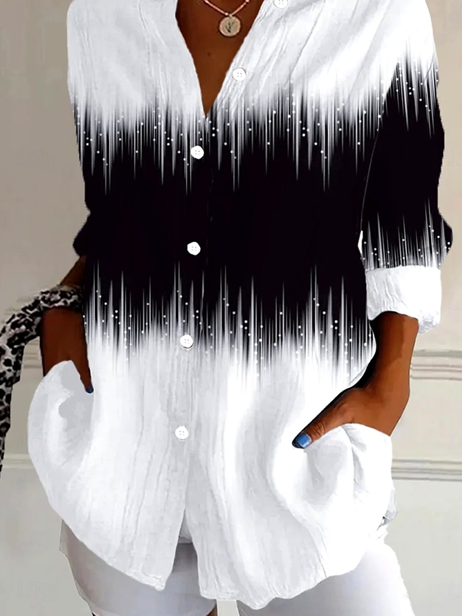 Women's Shirt Ombre Graphic Daily Stylish Retro Vintage 3/4 Length Sleeve Shirt Collar Regular Tops Daily Holiday Going out Buttons Black Summer Spring 2025 - $32.99 –P3