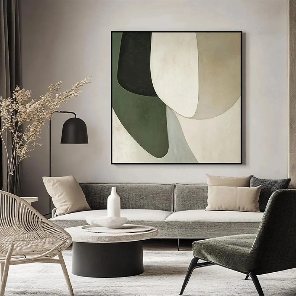 groot wit groen en zwart met de hand geschilderd vierkant abstract klassiek modern getextureerd abstract schilderij met de hand geschilderd olieverfschilderij moderne wandkunst decoratie 2025 - $108.99 –P3