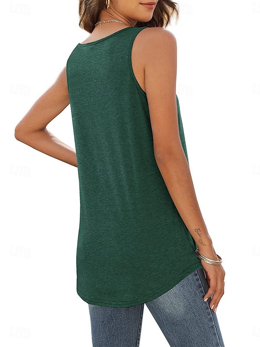 Top de damă fără mâneci de tip camisola de culoare solidă elegant casual fără mâneci gât în U tops obișnuite zilnic alb roz verde vară primăvară 2025 - $18.49 –P2