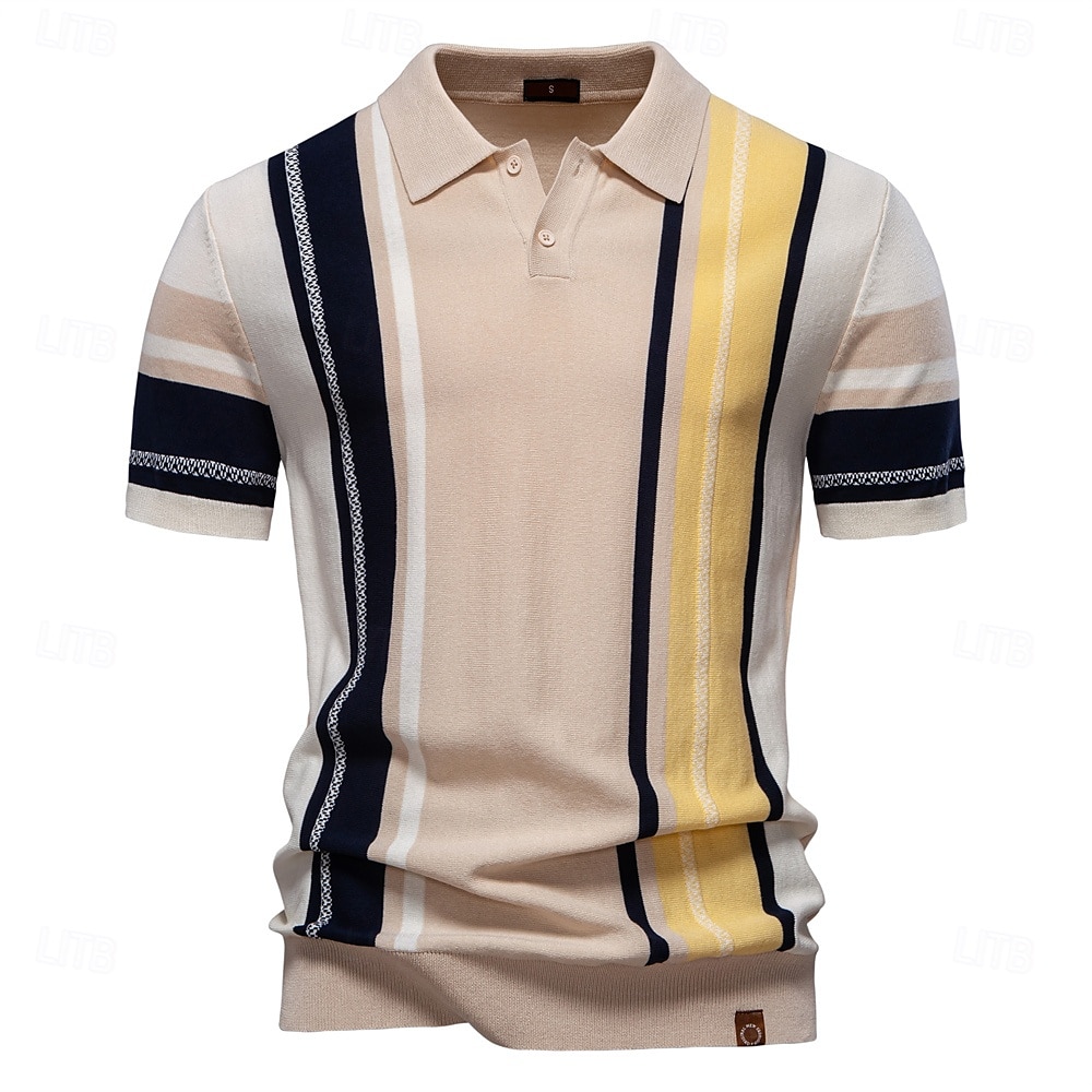Miesten Polo Neulo poolo Muodollinen Työ Sänkyjen avaus Lyhythihainen Raidoitettu Pystysuuntaiset nauhat Raita-Trim Raita Kevät Beesi Polo 2025 - $27.99 –P1
