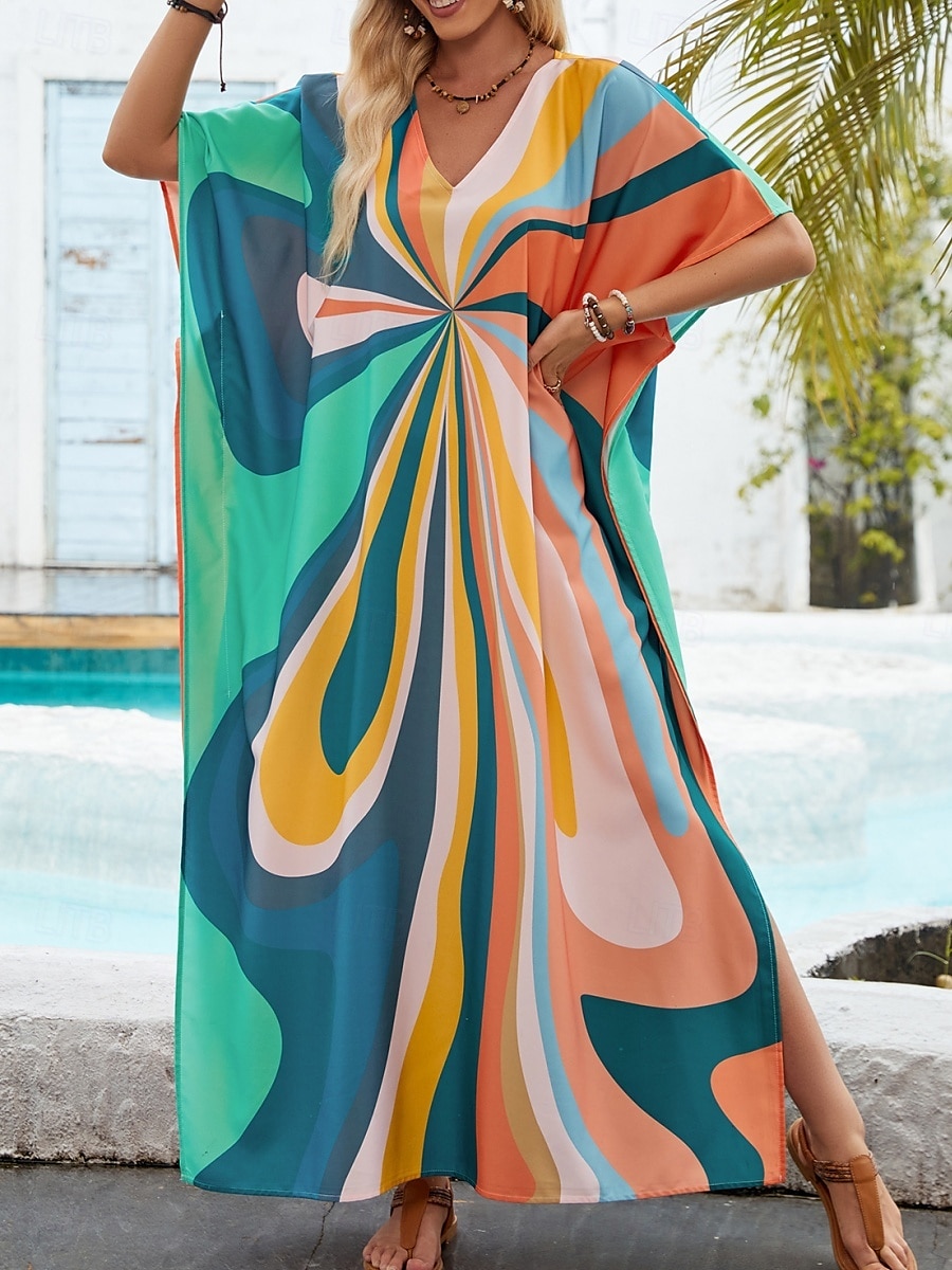 Damen Badeanzug Zudecken Schwimm-Kleid Bademode Urlaub Strandbekleidung Geometrisch V Ausschnitt Langarm Badeanzüge 2025 - $33.99 –P5