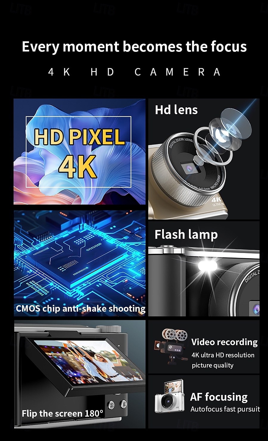 2025年 レトロファッション 64 メガピクセル デジタルカメラ 4k HD CMOS レンズ HD 広角撮影カメラ オプションの角度レンズ コレクション – $220.79 –P2