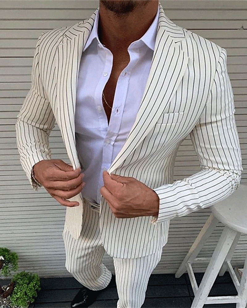 Homens Graduação Conjunto Blazer O negócio Coquetel Festa de Casamento Moda Casual Primavera Outono Poliéster Riscas Botões Bolsos Confortável Não Trespassado Jaqueta esporte Preto Branco Laranja de 2025 por $102.99 –P2